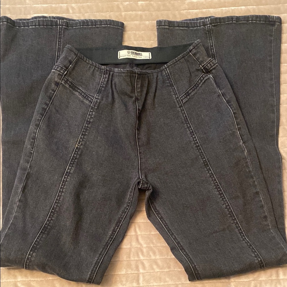 Rock & Roll Cowgirl Gray Flare Wide Leg Jeans